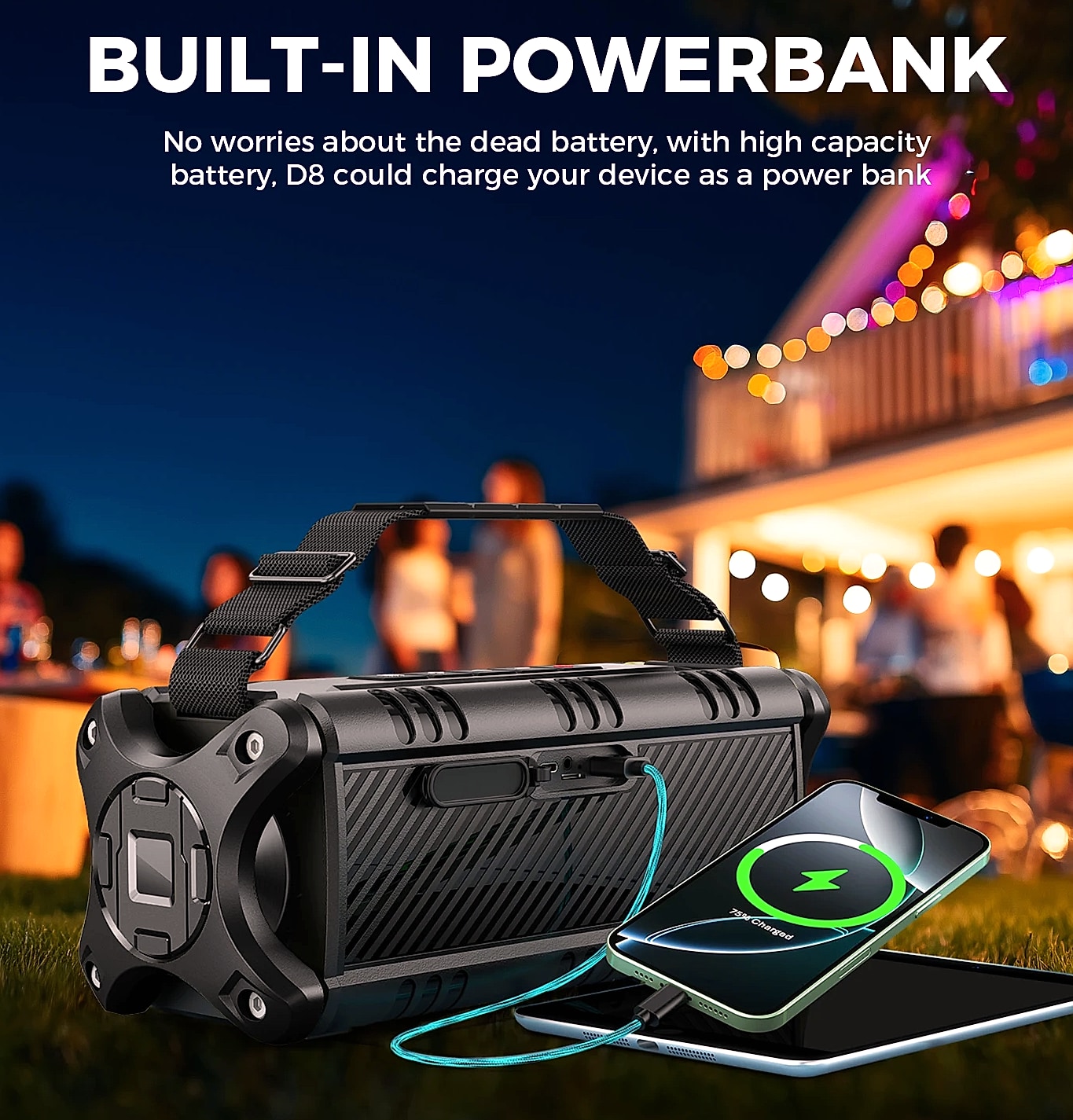 W-King D8 Bluetooth Speaker 50W IPX6 Waterproof Portable — feature highlights