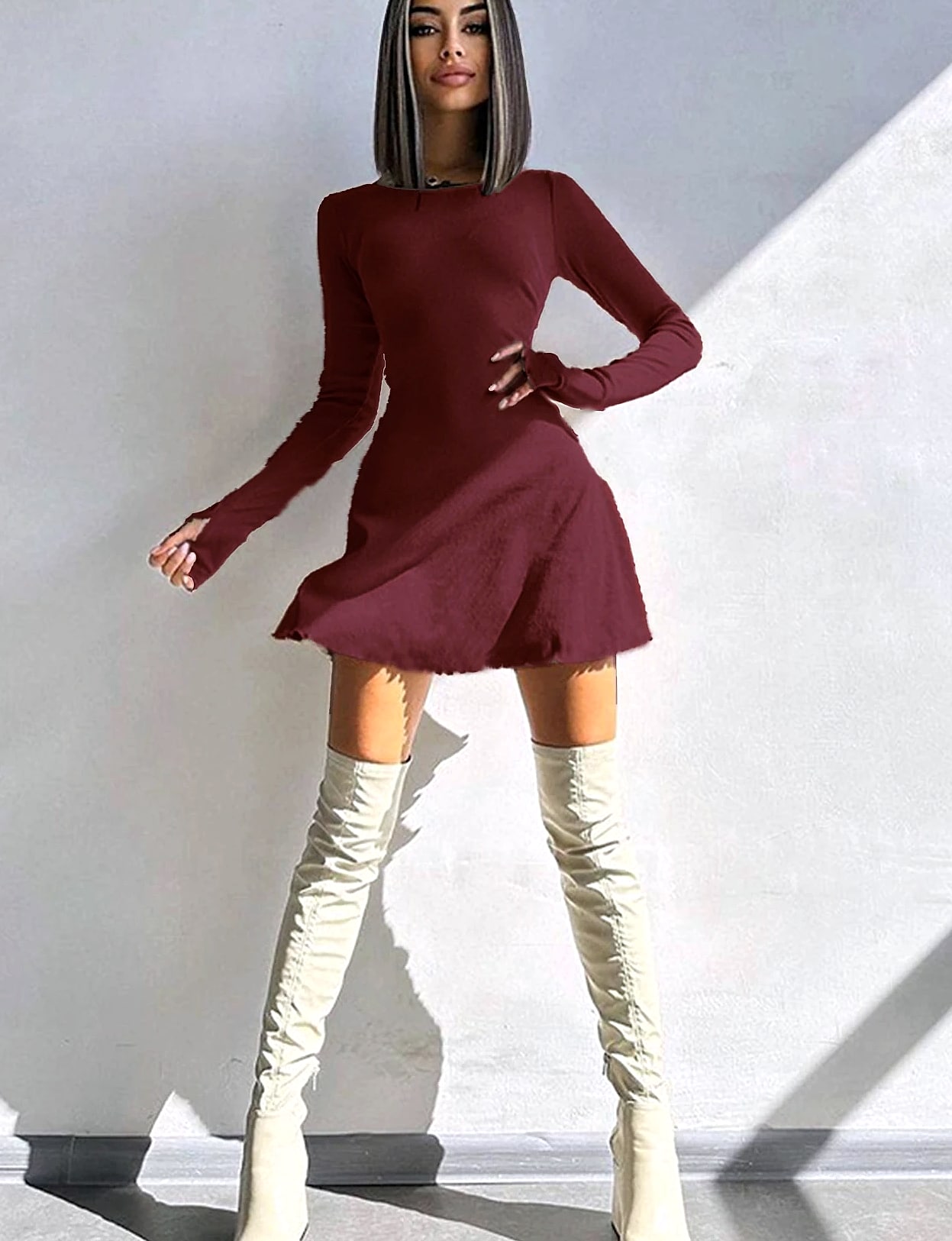 Women's Long Sleeve Bodycon Mini Dress — scale reference