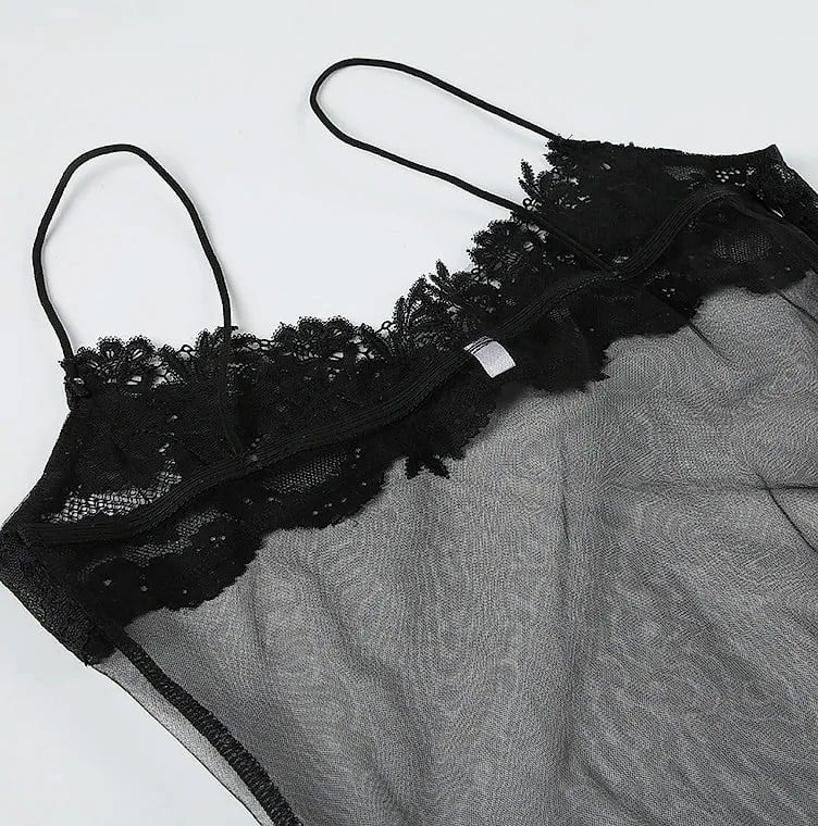 Grosfairy Lace Mini Dress with Spaghetti Straps and Flower — assembled view