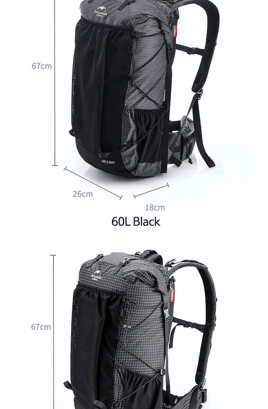 Naturehike 60+5L Mountain Backpack Hiking Travel Bag — feature highlights