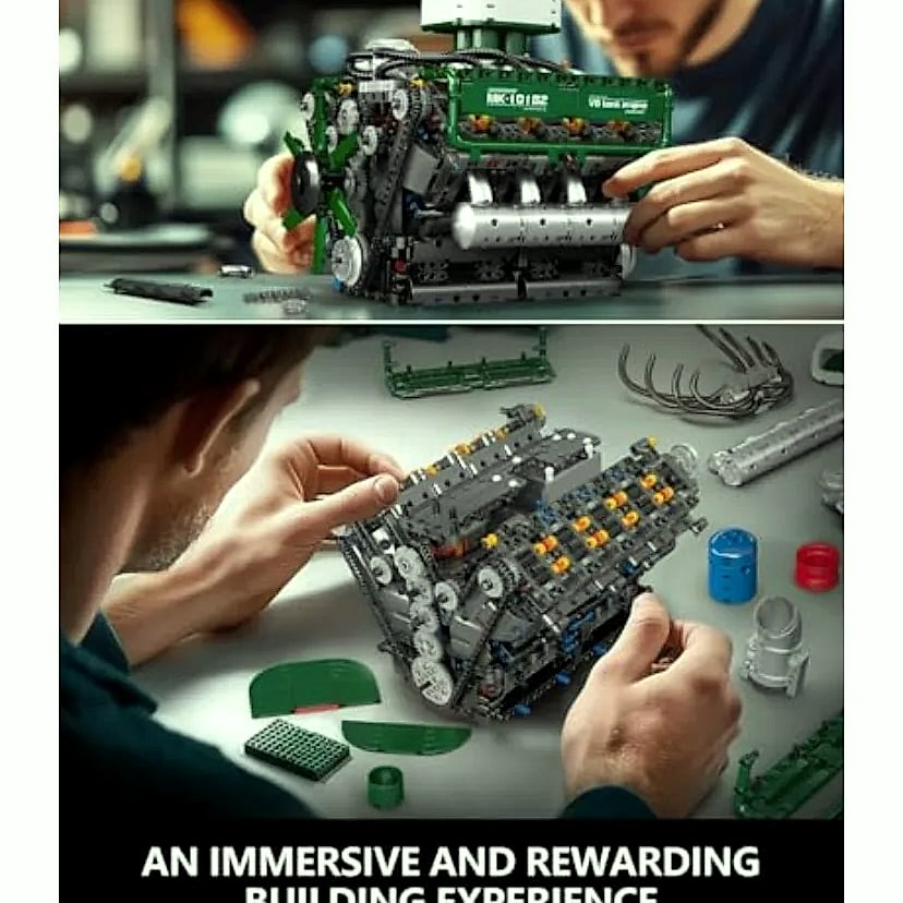 Mould King 10182 V8 Engine Building Blocks with Motor — feature highlights