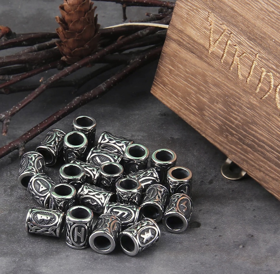 Vikings Jewelry Stainless Steel 24pc Rune Beads Charms — assembled view