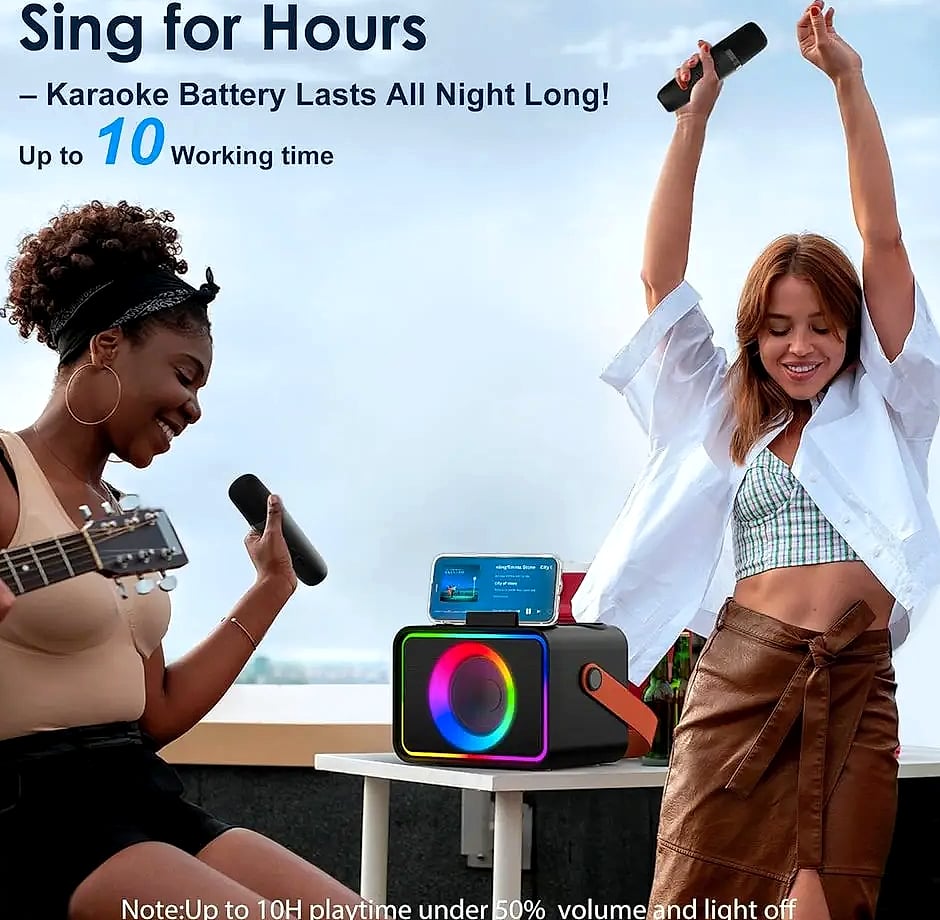 Portable Bluetooth Karaoke Speaker with 2 Wireless — side view