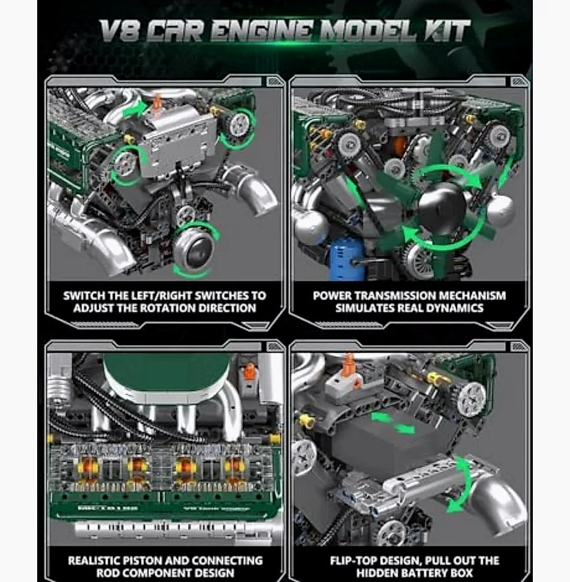 Mould King 10182 V8 Engine Building Blocks with Motor — scale reference
