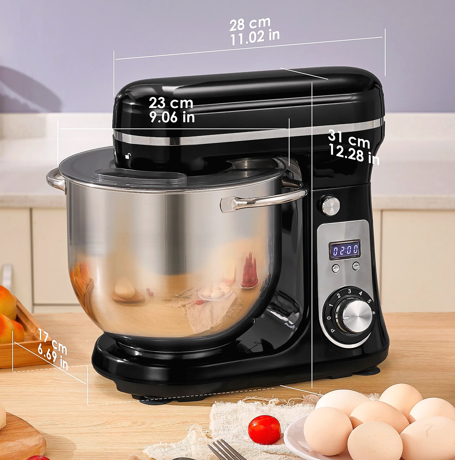 Biolomix 6L Stand Mixer, 1200W DC Motor, 6-Speed Dough — close-up details