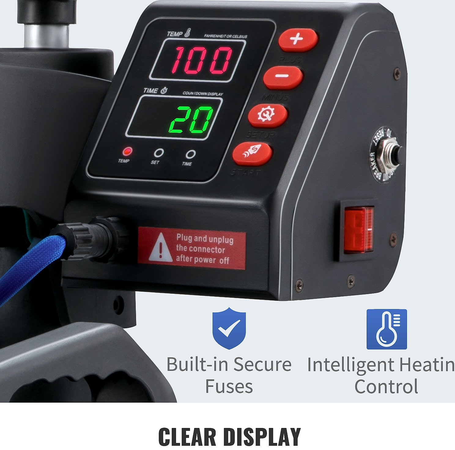 SucceBuy 5-in-1 Heat Press Machine 12x15in Clamshell — close-up details