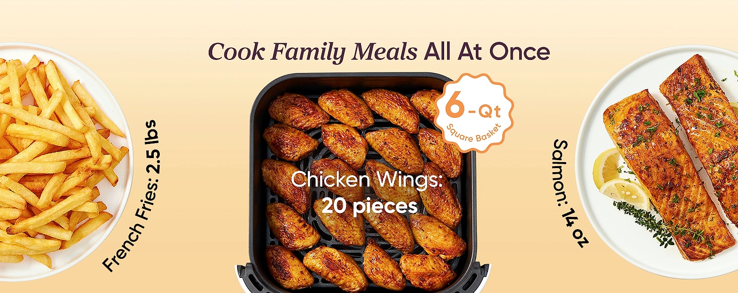Cosori 9-in-1 Air Fryer 6 Qt, PFAS-Free Ceramic Cooking — size comparison