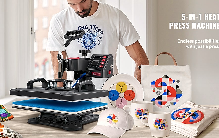 SucceBuy 5-in-1 Heat Press Machine 12x15in Clamshell — package contents