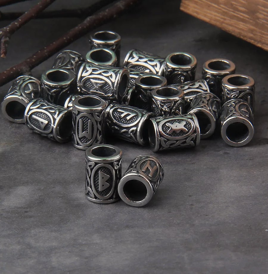 Vikings Jewelry Stainless Steel 24pc Rune Beads Charms — scale reference
