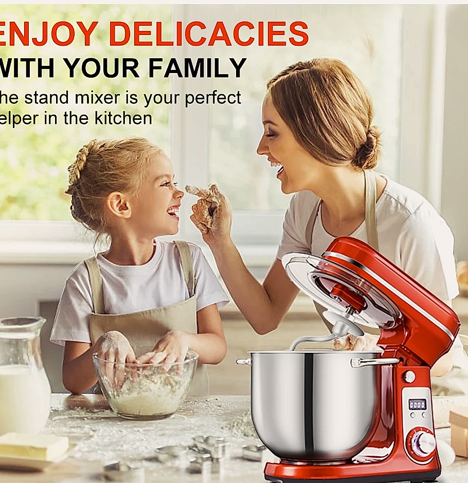 Biolomix 6L Stand Mixer, 1200W DC Motor, 6-Speed Dough — parts overview