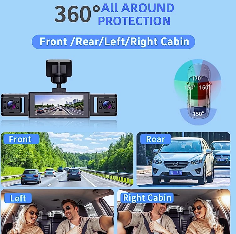 Kolvt 4 Channel 1080P Dash Cam with Front Rear Side Cameras — close-up details