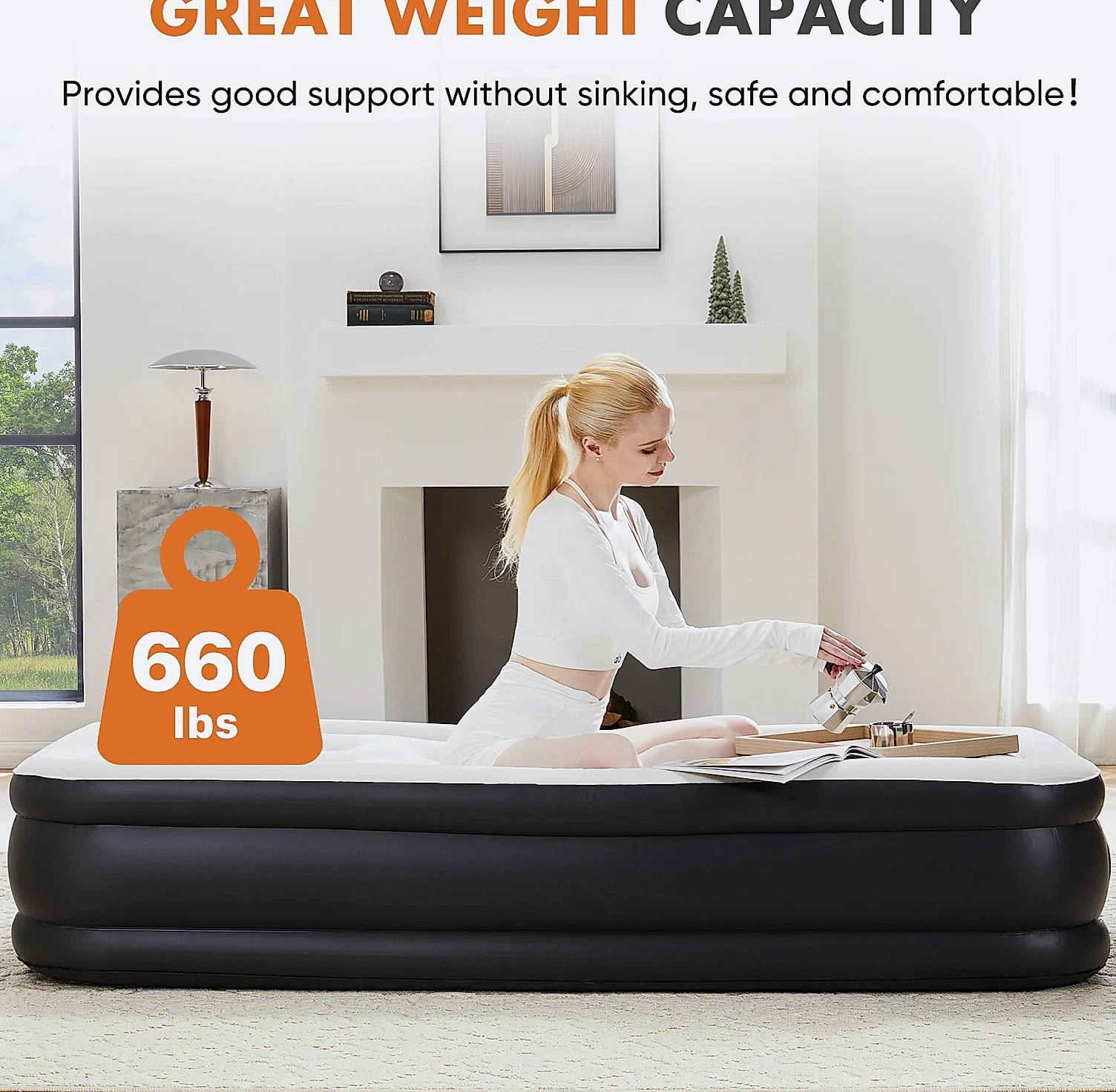 JHK Queen Twin Size Air Mattress Double Height 660 lbs — package contents