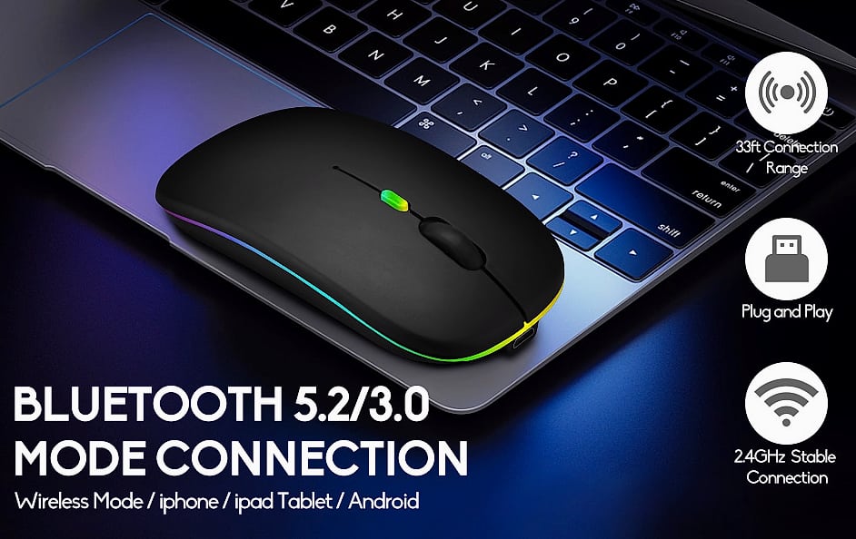 Guiheng Wireless Bluetooth Mouse, Dual Mode Rechargeable — close-up details
