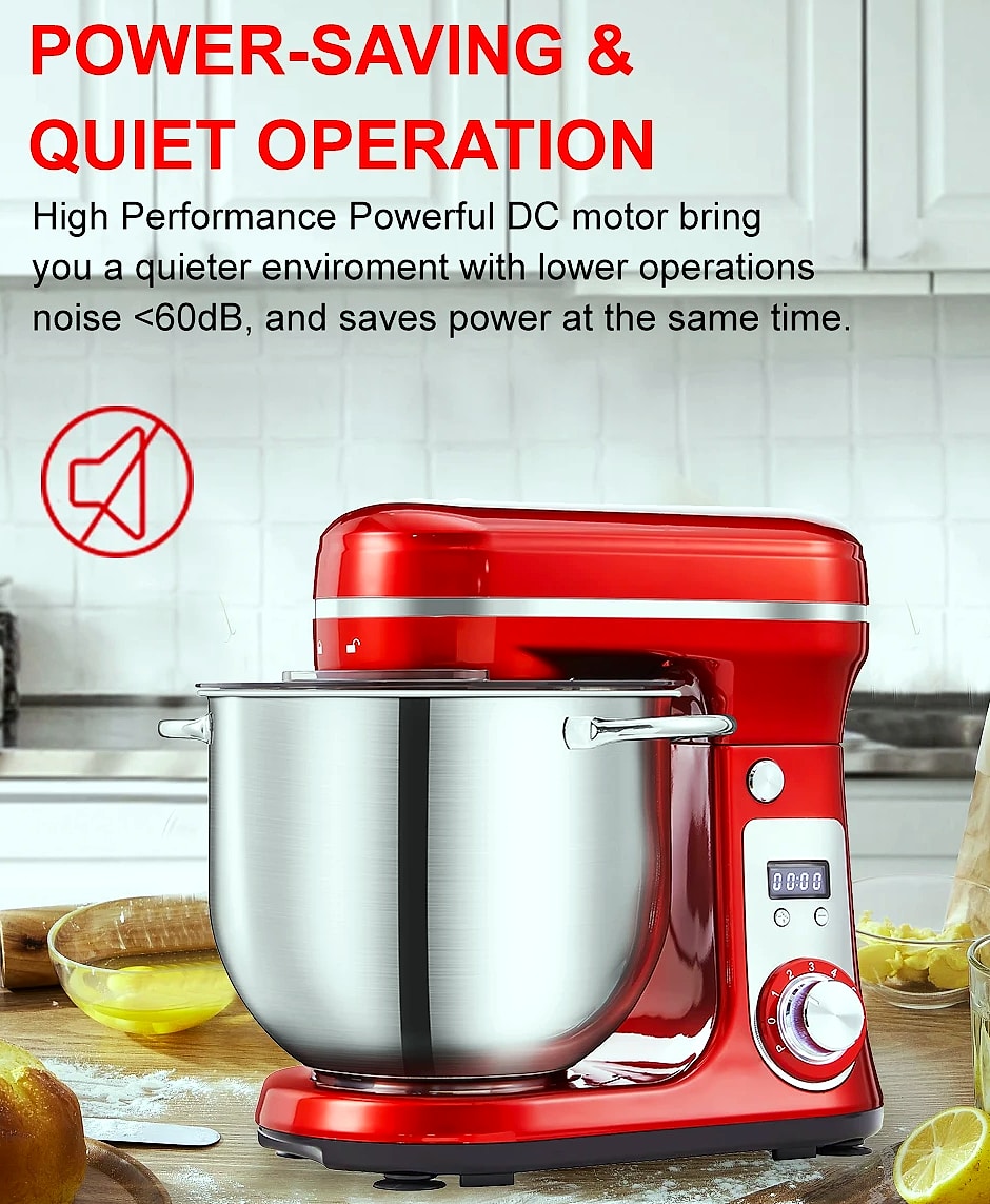 Biolomix 6L Stand Mixer, 1200W DC Motor, 6-Speed Dough — close-up details