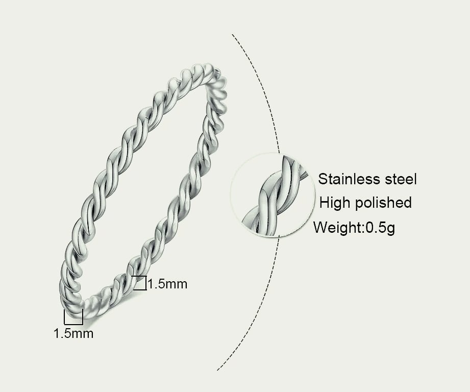 Myfresty Twisted Rope Slim Ring for Women, Stainless Steel — package contents