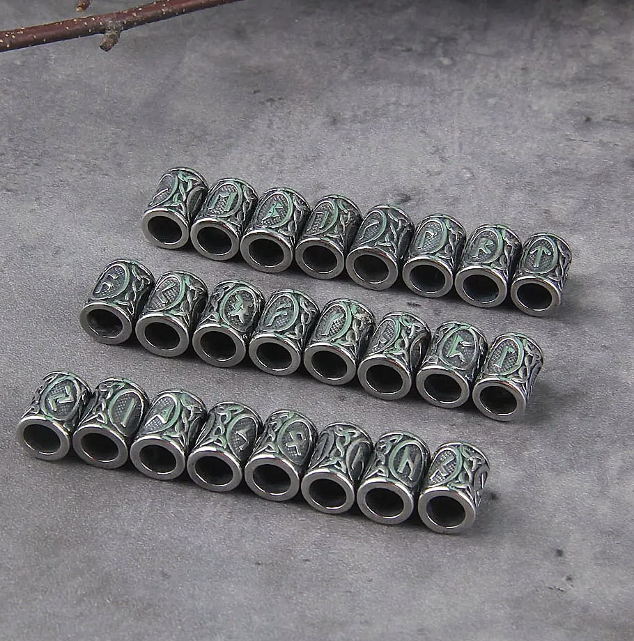 Vikings Jewelry Stainless Steel 24pc Rune Beads Charms — interior detail