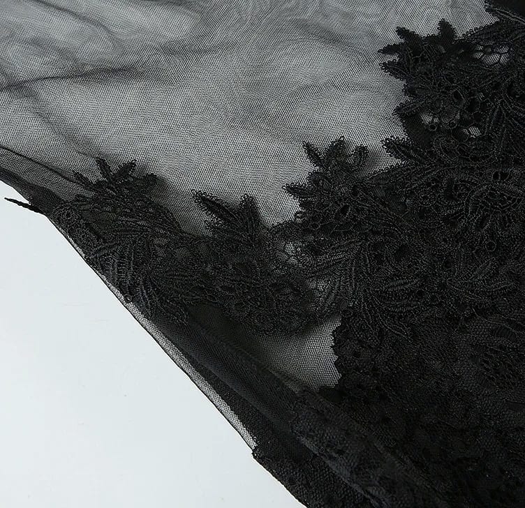 Grosfairy Lace Mini Dress with Spaghetti Straps and Flower — scale reference