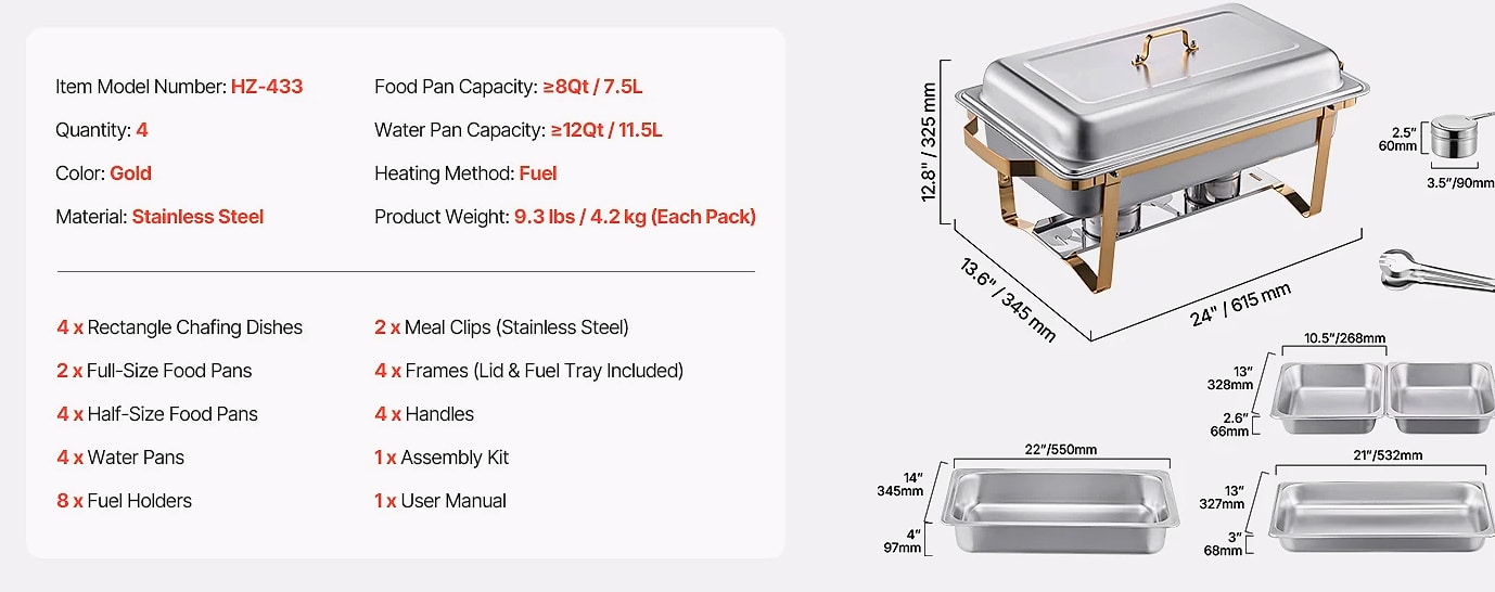 SucceBuy 8 Qt Chafing Dish Set, Stainless Steel Buffet — interior detail