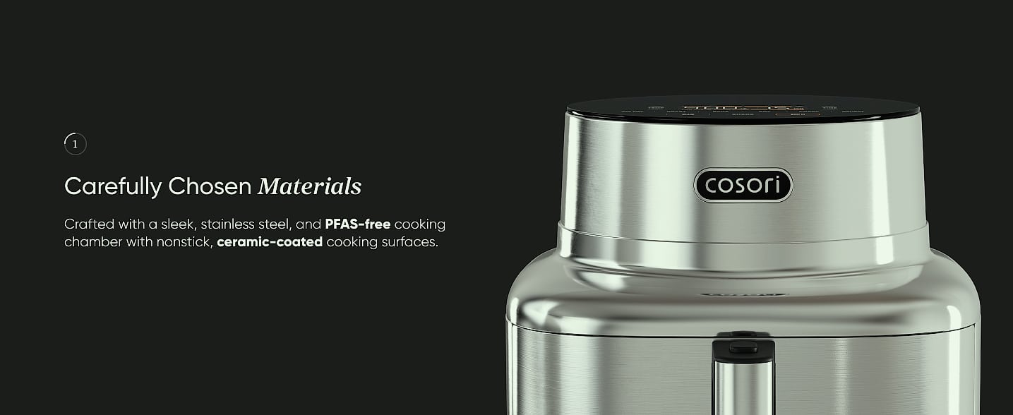 Cosori 9-in-1 Air Fryer 6 Qt, PFAS-Free Ceramic Cooking — scale reference