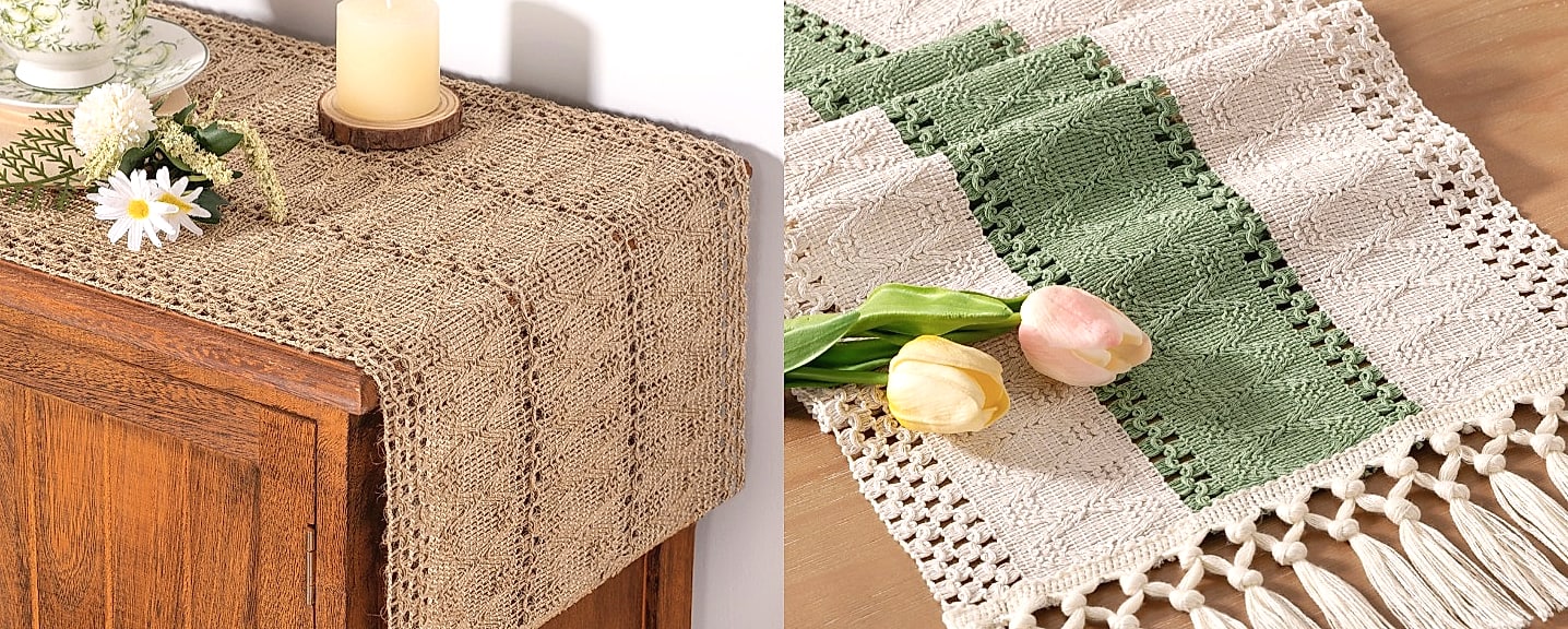 Socomi Pink Cheesecloth Table Runner 120 inch Farmhouse — close-up details