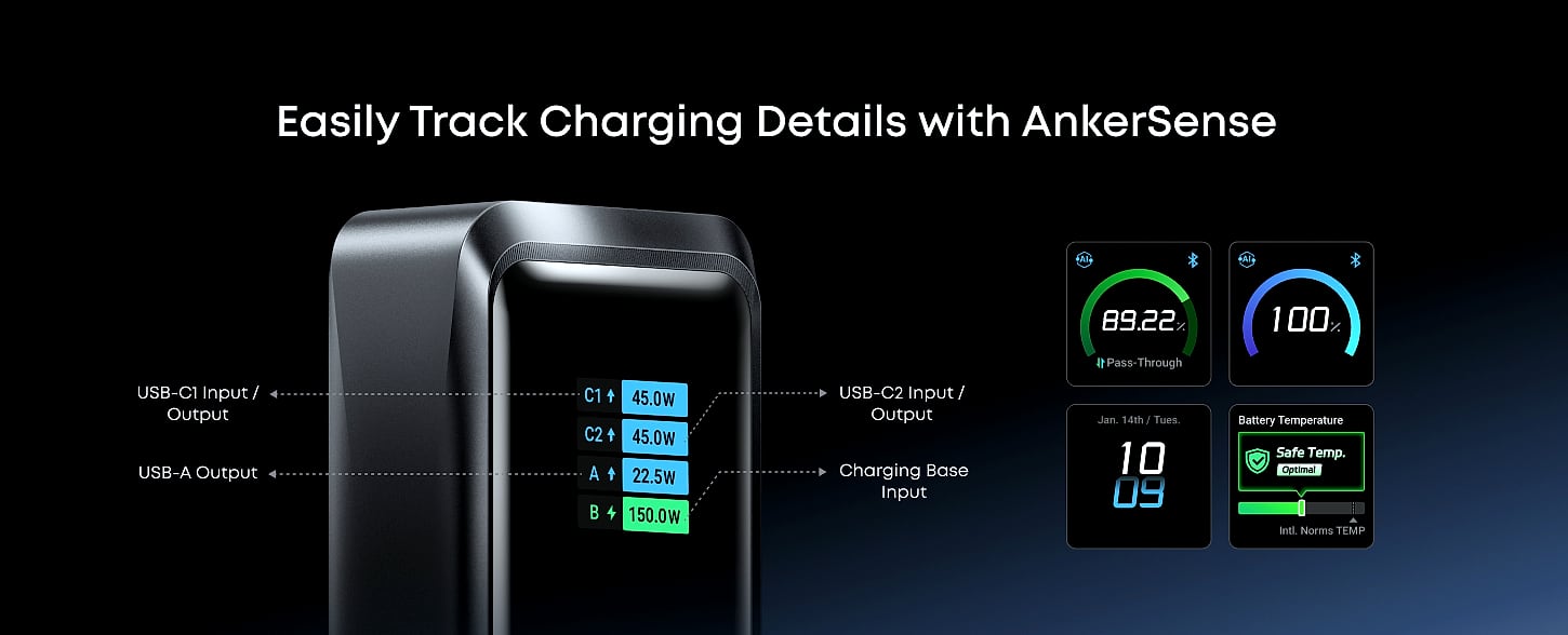 Anker Prime 26250mAh Power Bank 300W Fast Charging — side view