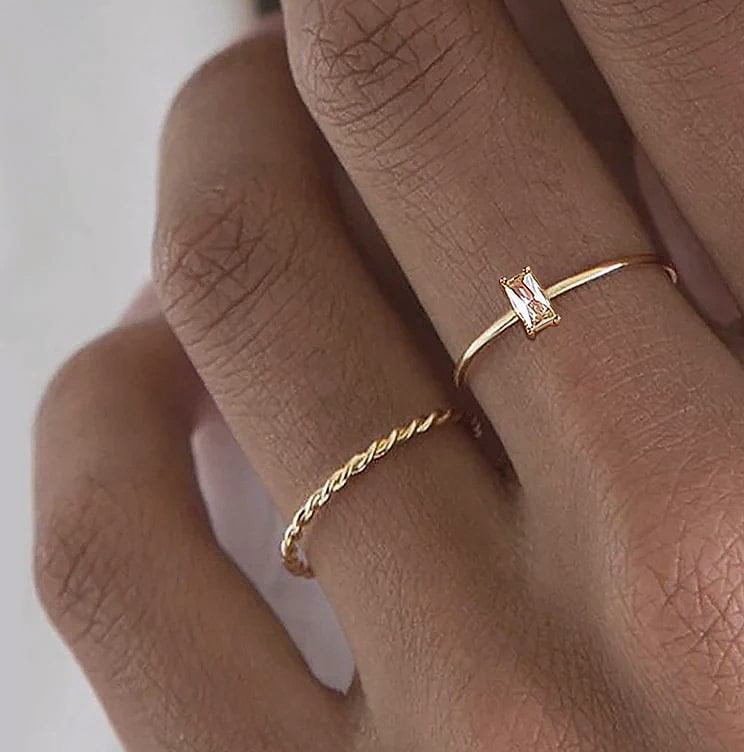 Myfresty Twisted Rope Slim Ring for Women, Stainless Steel — scale reference