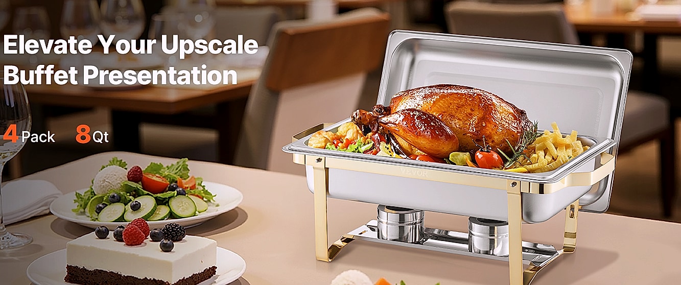 SucceBuy 8 Qt Chafing Dish Set, Stainless Steel Buffet — assembled view