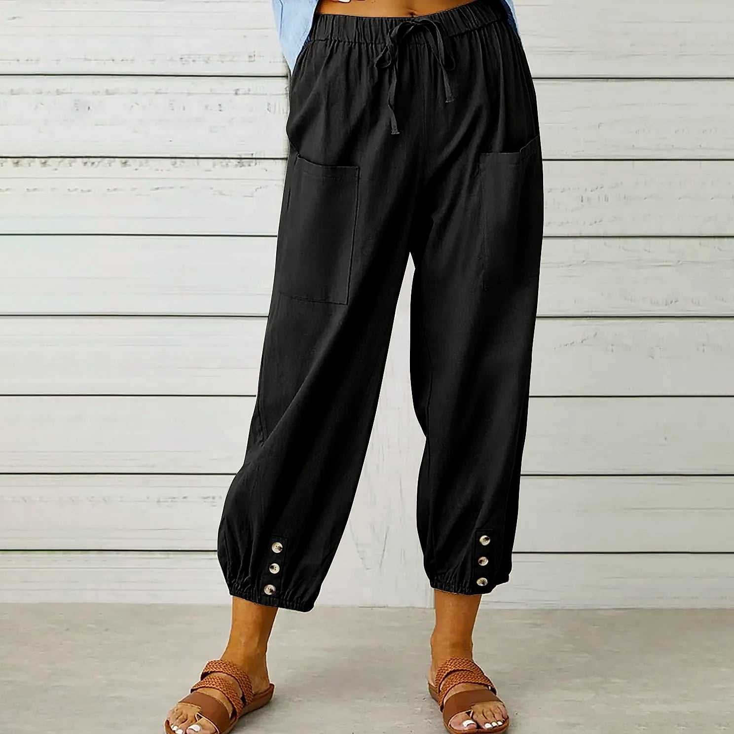 INSTYLISH Women's Cotton Linen Wide Leg Pants — interior detail