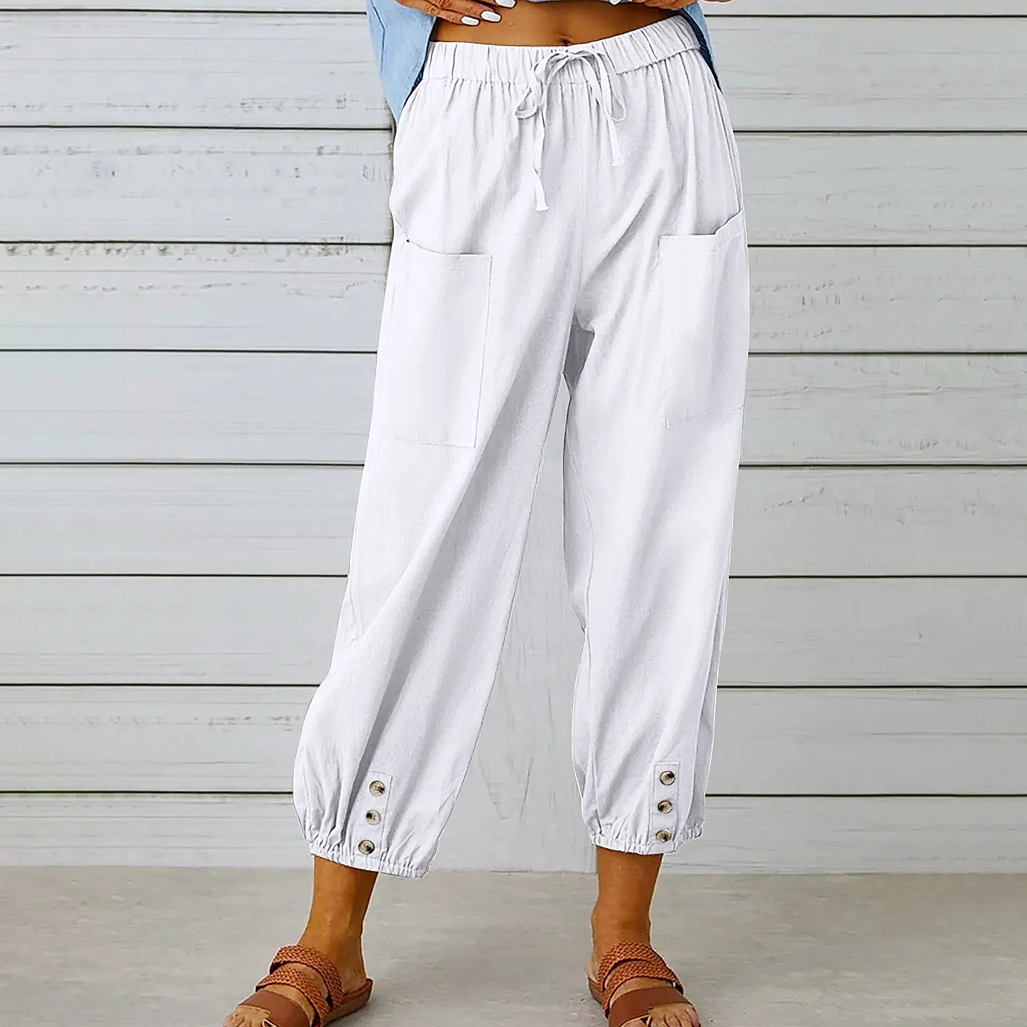 INSTYLISH Women's Cotton Linen Wide Leg Pants — parts overview
