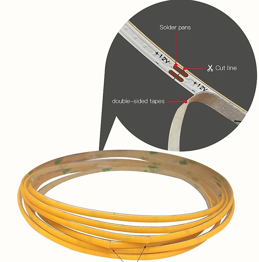 OCONA 3mm COB LED Strip Lights 480 LEDs/m DC 12V — build progress