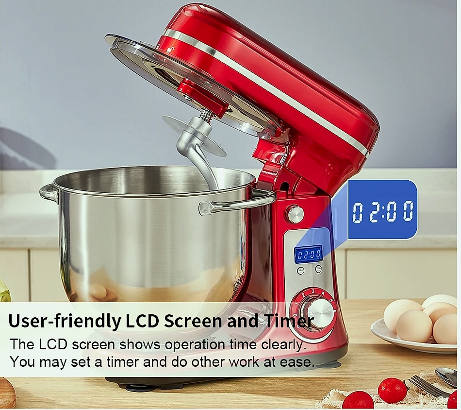 Biolomix 6L Stand Mixer, 1200W DC Motor, 6-Speed Dough — parts overview
