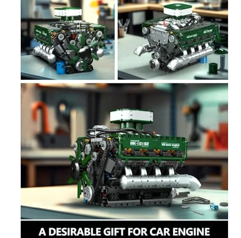 Mould King 10182 V8 Engine Building Blocks with Motor — side view