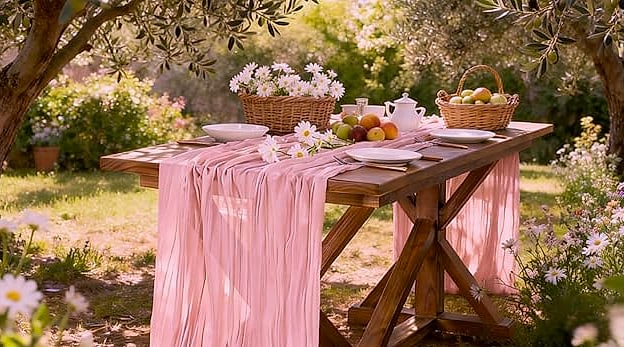 Socomi Pink Cheesecloth Table Runner 120 inch Farmhouse — package contents