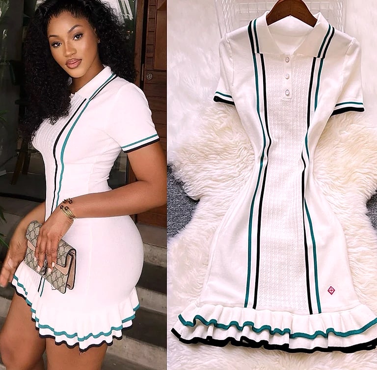 YUOOMUOO Knitted Mini Dress with Ruffle Hips — assembled view