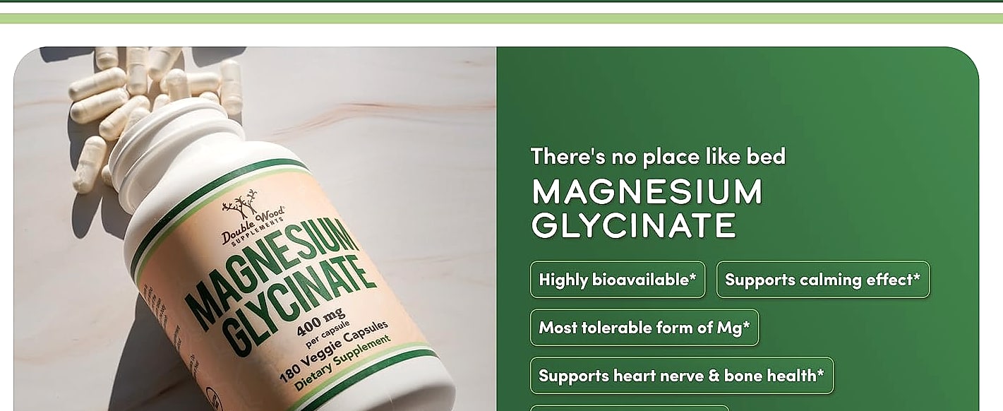 Double Wood Supplements Magnesium Glycinate 400mg, 180 — package contents