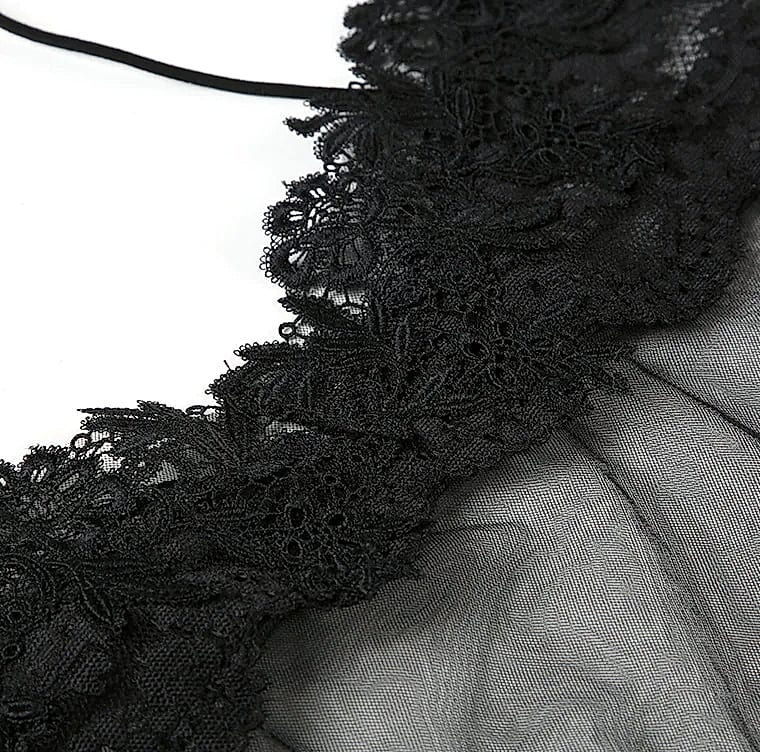 Grosfairy Lace Mini Dress with Spaghetti Straps and Flower — parts overview