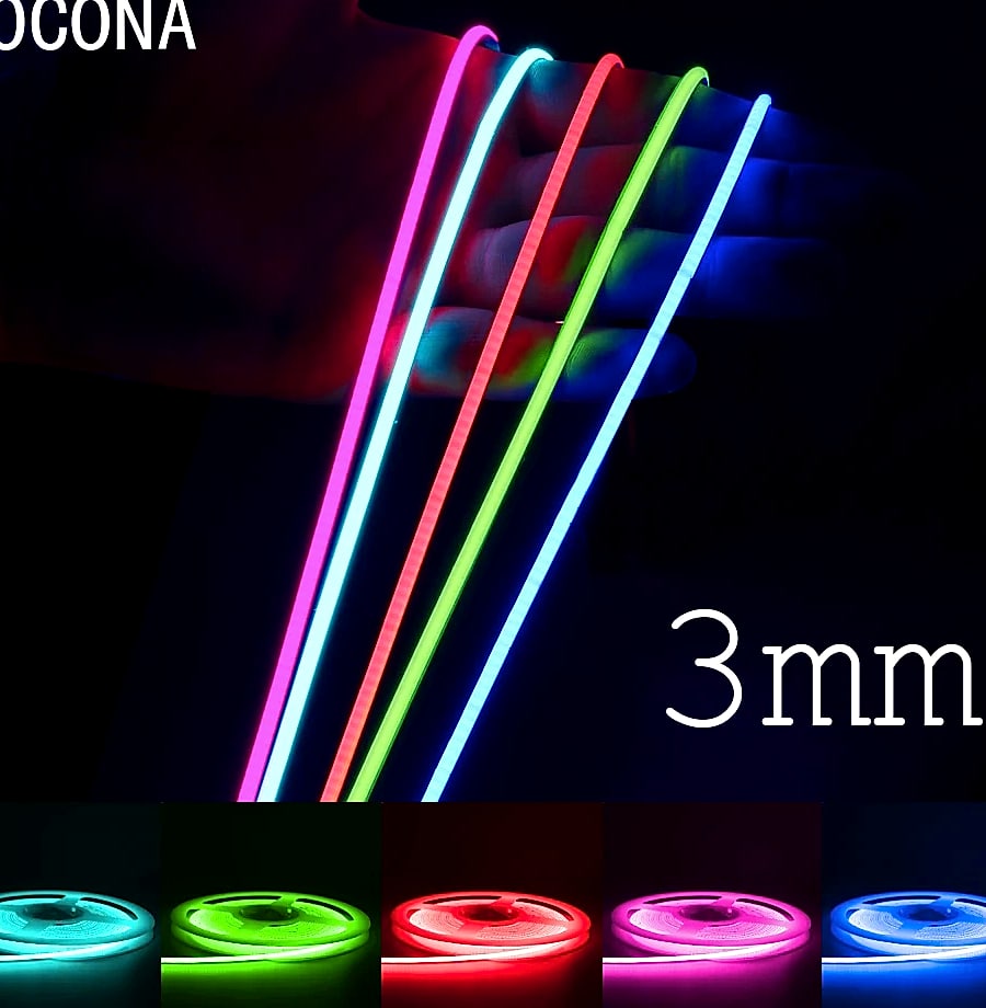 OCONA 3mm COB LED Strip Lights 480 LEDs/m DC 12V — size comparison