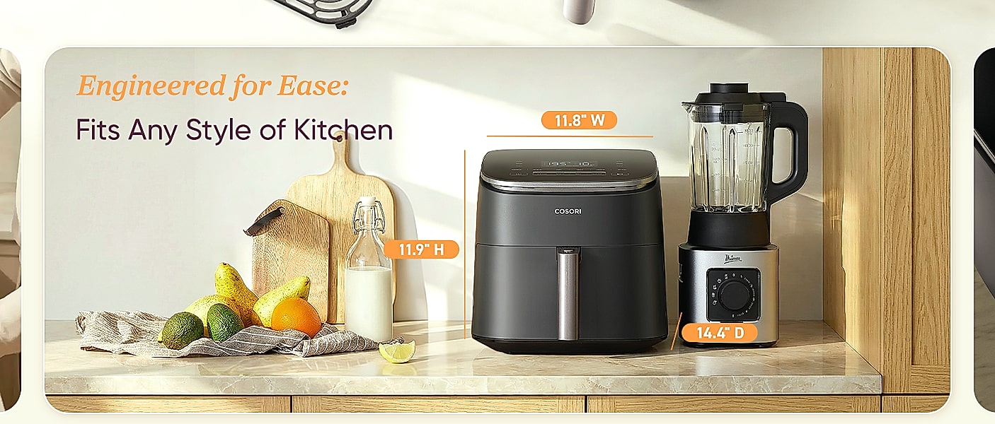Cosori 9-in-1 Air Fryer 6 Qt, PFAS-Free Ceramic Cooking — scale reference