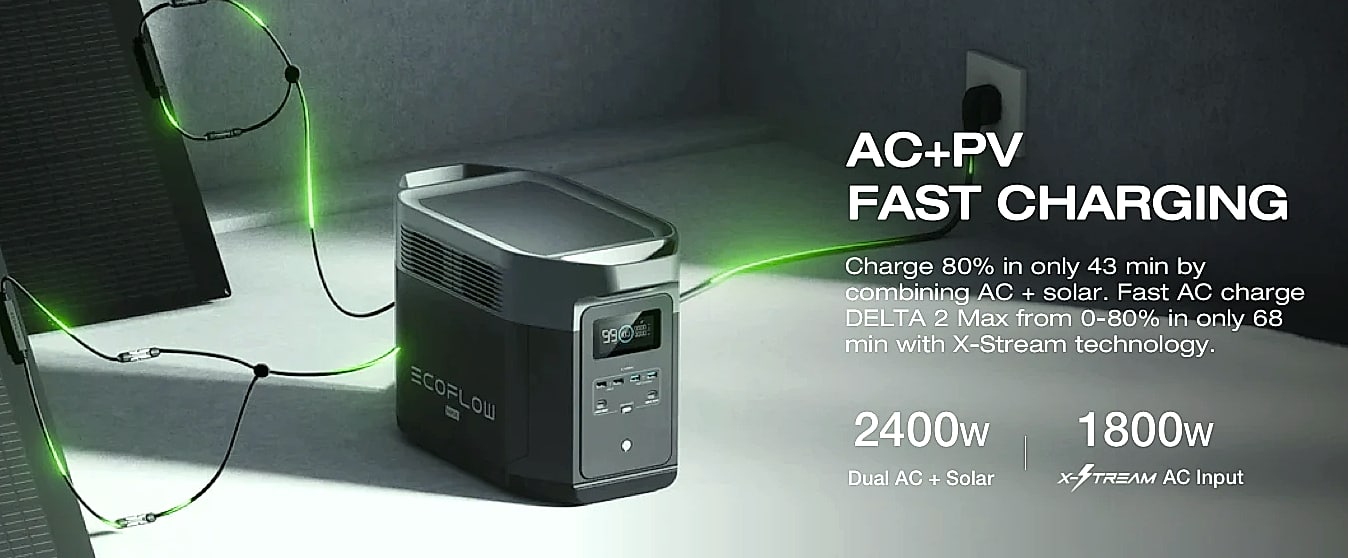 EcoFlow DELTA 2 Max 1900Wh LFP Solar Power Station — side view