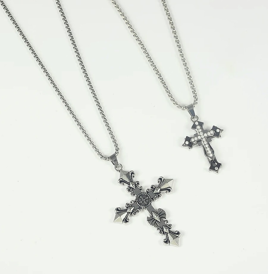 Dress-Up Vintage Cross Pendant Necklace Men Gothic Style — parts overview