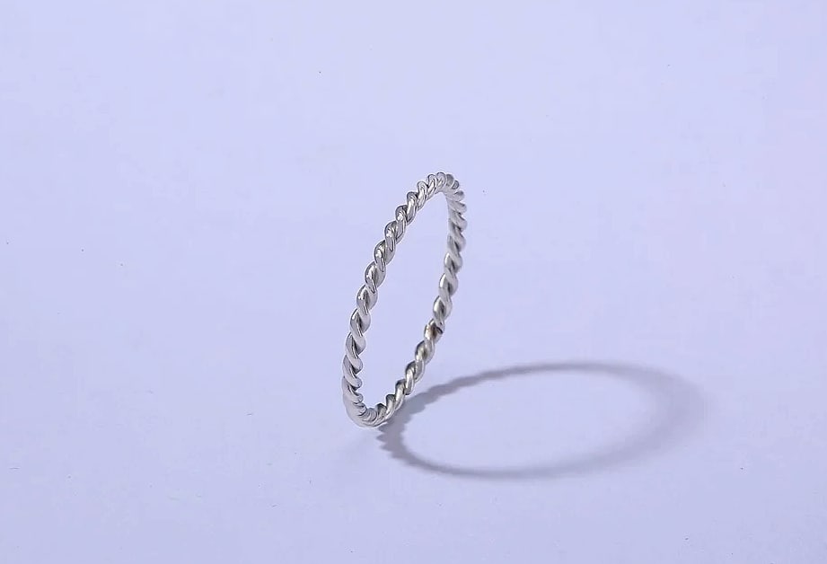 Myfresty Twisted Rope Slim Ring for Women, Stainless Steel — close-up details
