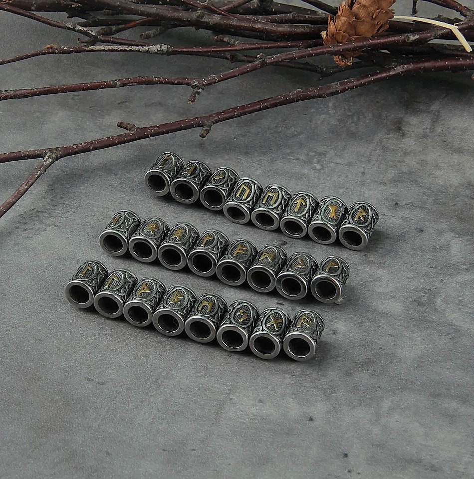 Vikings Jewelry Stainless Steel 24pc Rune Beads Charms — parts overview