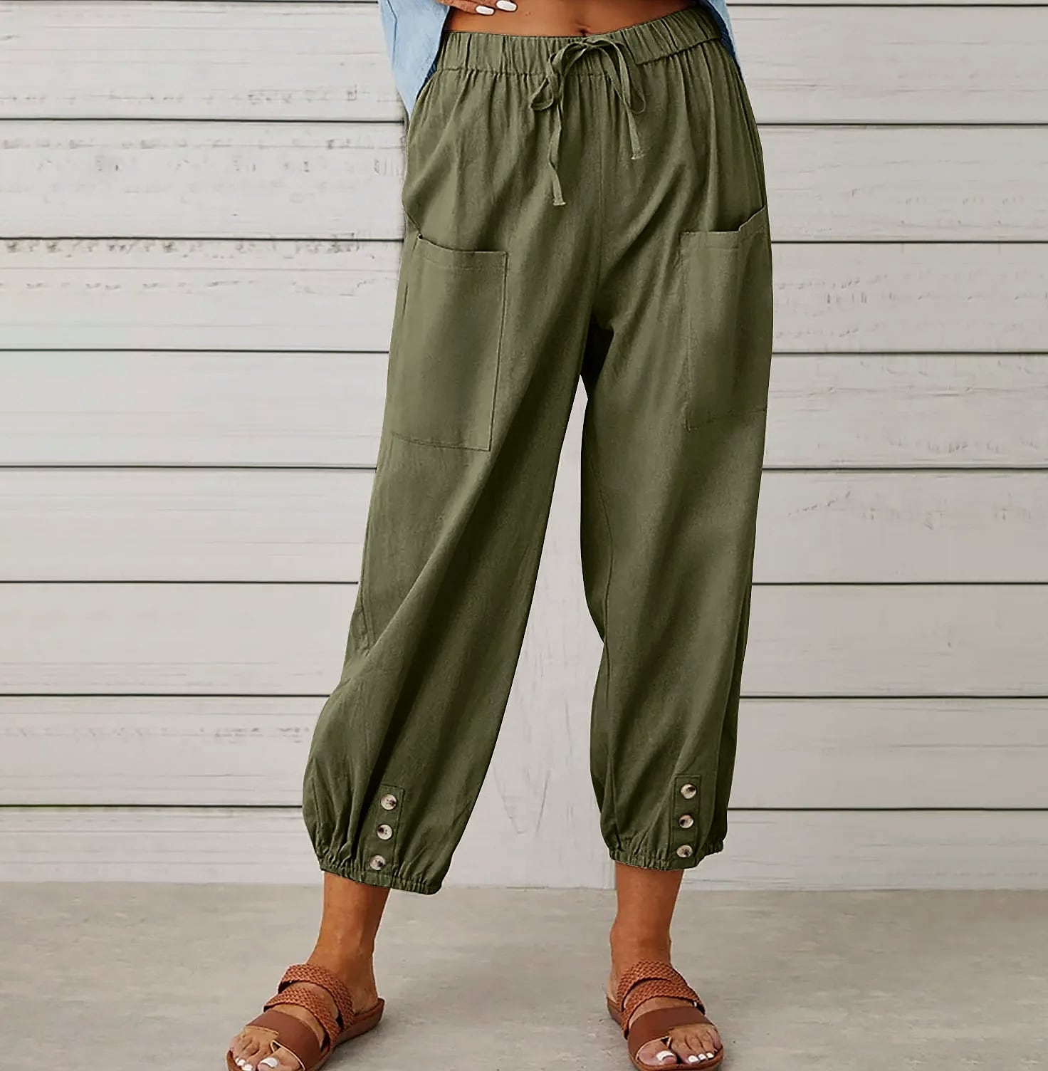 INSTYLISH Women's Cotton Linen Wide Leg Pants — assembled view
