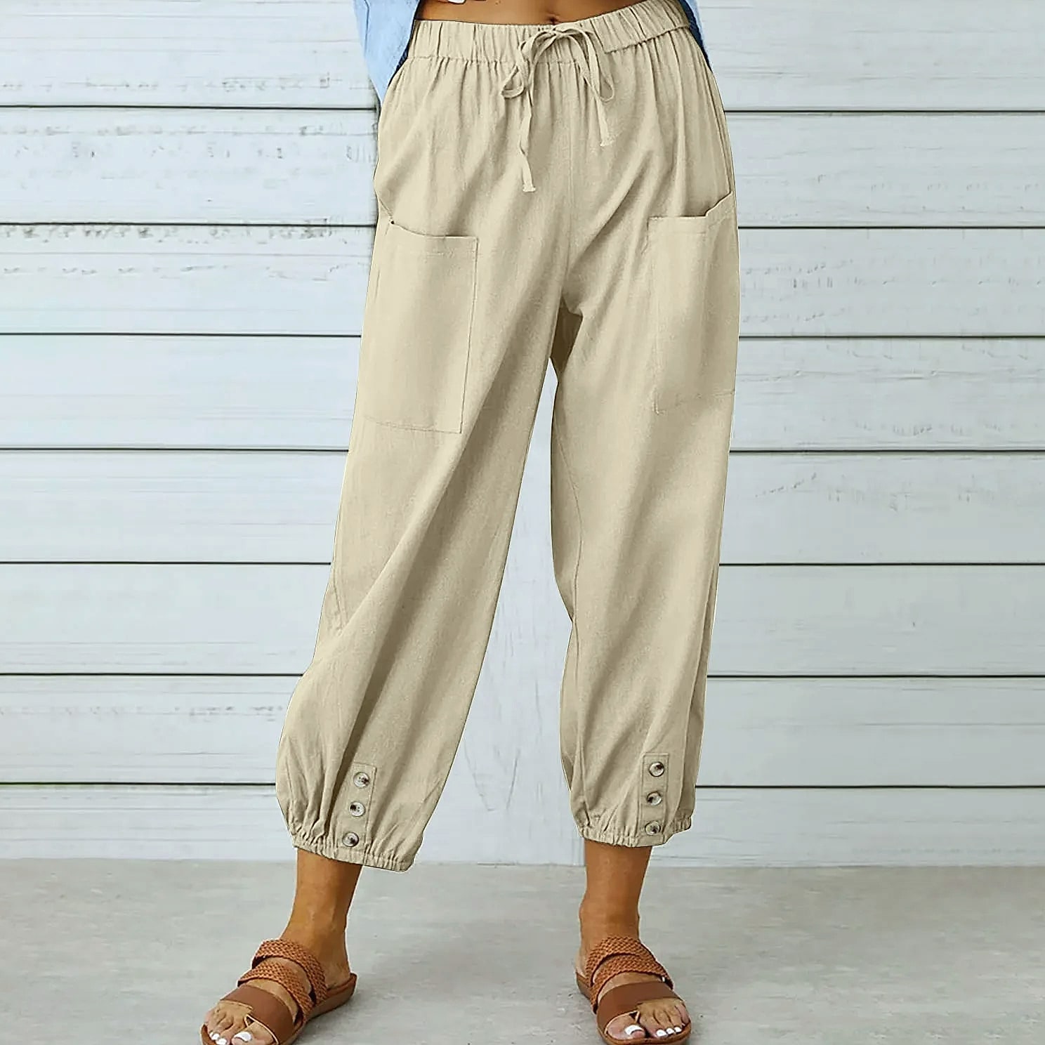 INSTYLISH Women's Cotton Linen Wide Leg Pants — size comparison