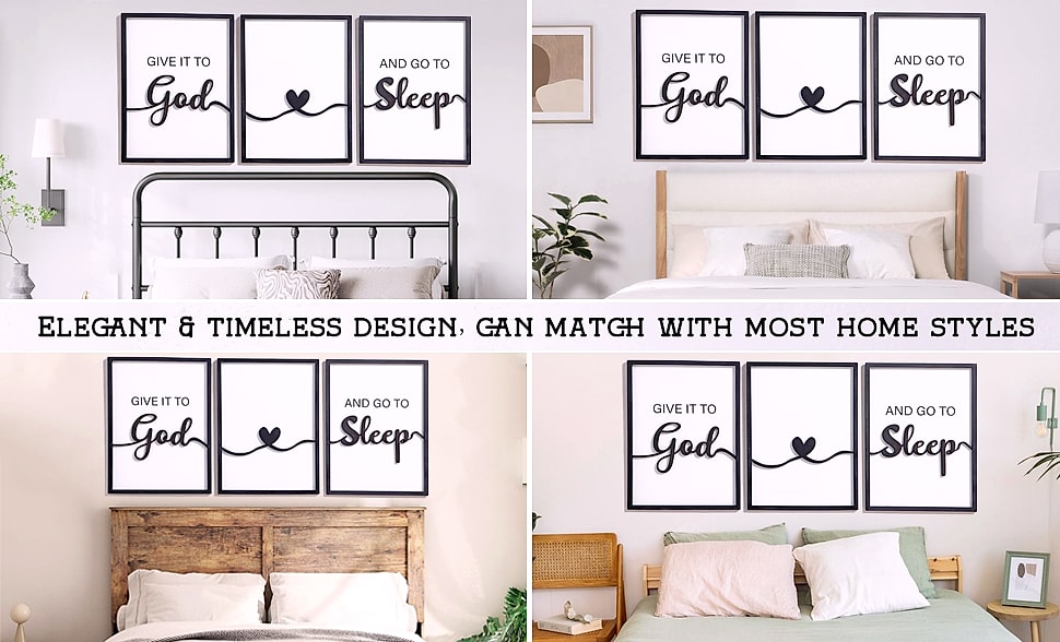 KIOSSUT 3D Wood Give it to God and Go to Sleep Wall Sign Set — feature highlights