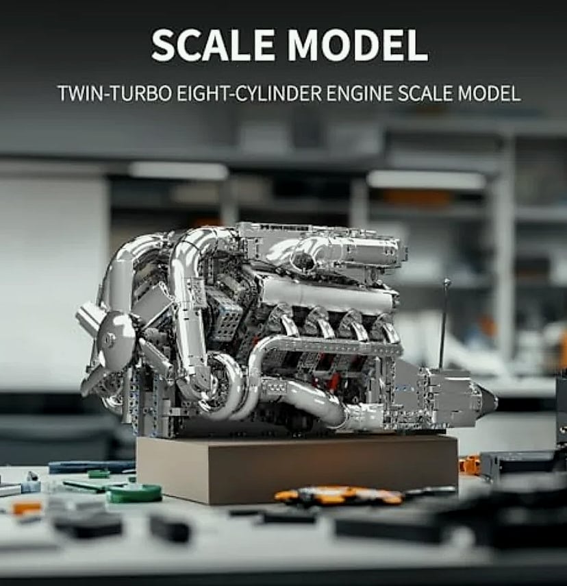 Mould King V8 Twin-Turbo Engine Model Kit 2899 Pieces — close-up details
