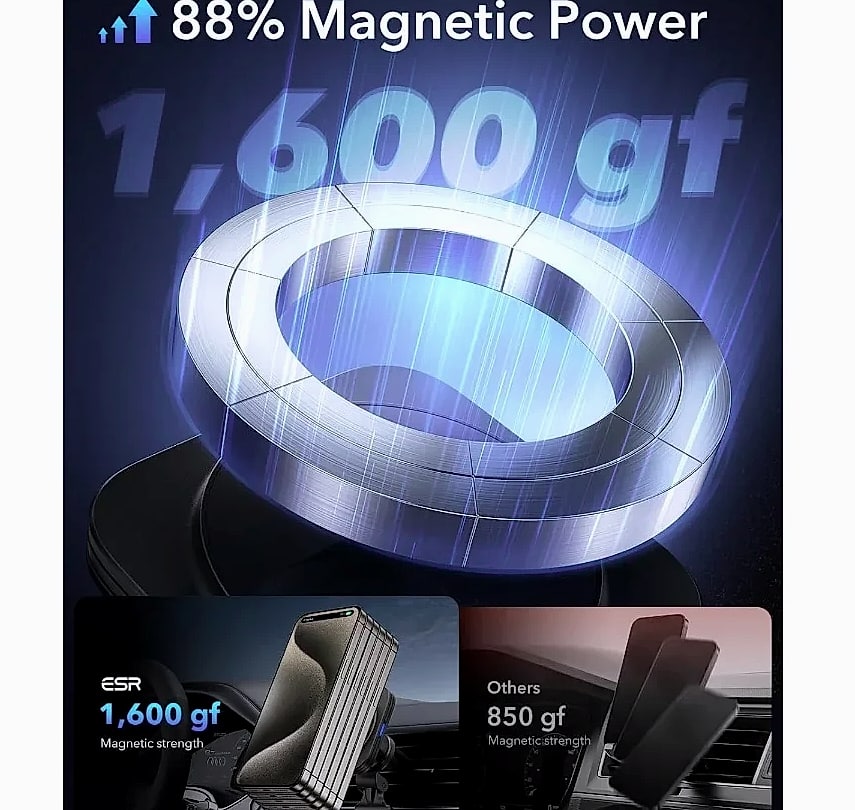 ESR 15W Magnetic Wireless Car Charger with MagSafe Air Vent — scale reference