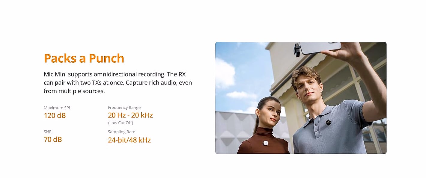 DJI Mic Mini wireless lavalier microphone system for iPhone — close-up details