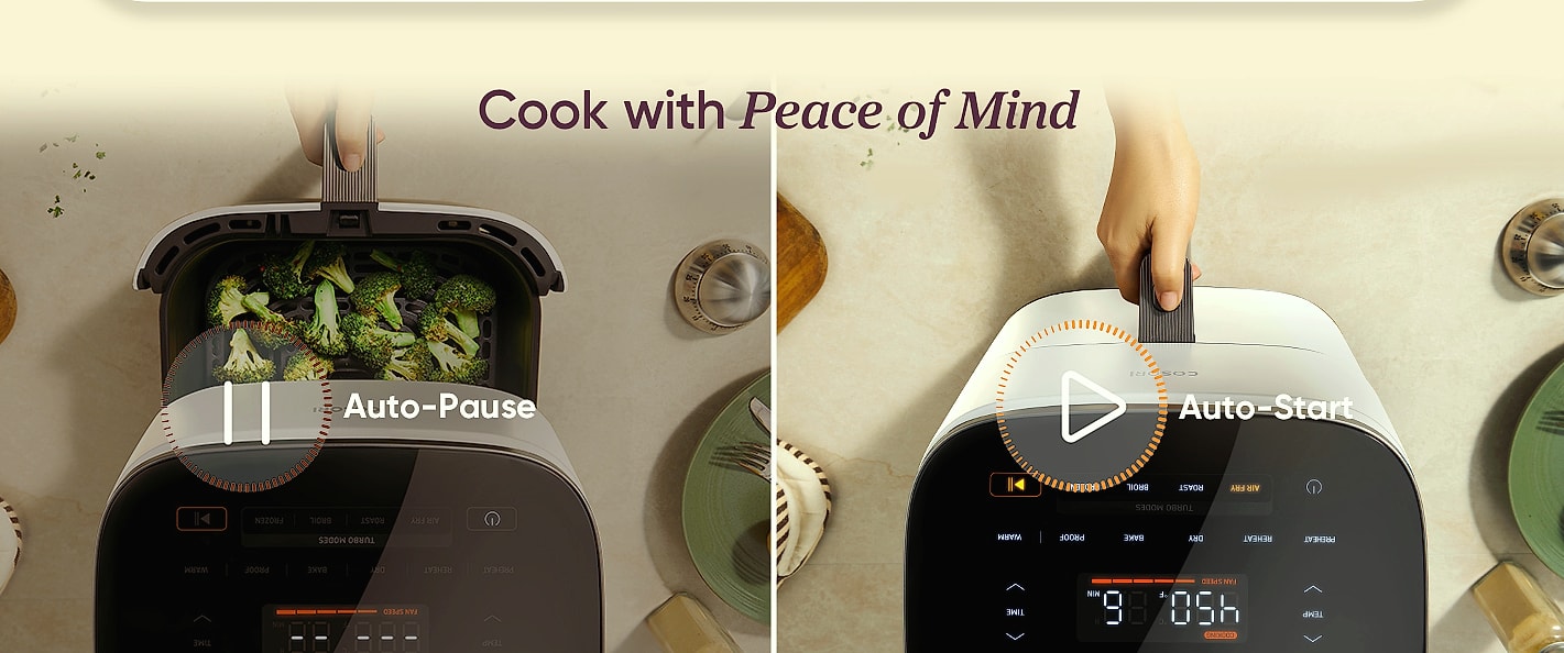 Cosori 9-in-1 Air Fryer 6 Qt, PFAS-Free Ceramic Cooking — interior detail
