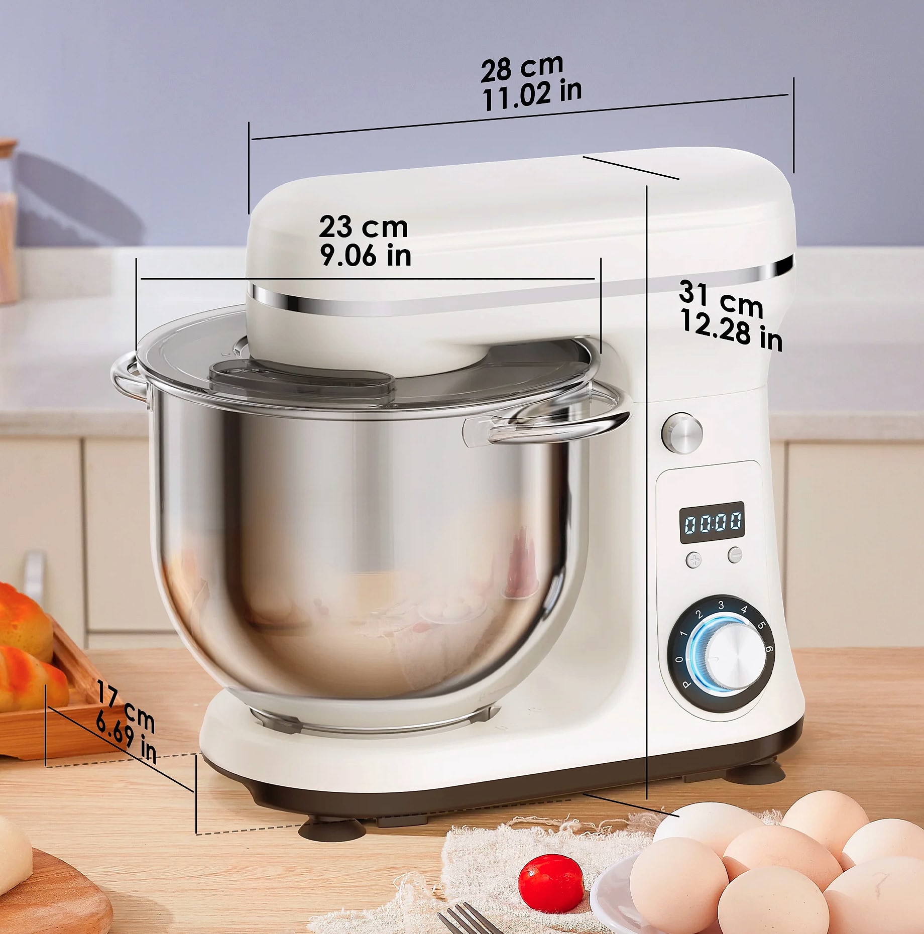 Biolomix 6L Stand Mixer, 1200W DC Motor, 6-Speed Dough — side view